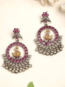 KARATCART Silver Plated Kundan Studded Contemporary Drop Earrings