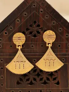 KARATCART Antique Gold Plated Engraved Tribal Drop Earrings