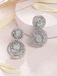 KARATCART Silver-Plated Circular American Diamond Drop Earrings