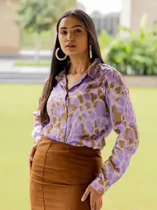 KALINI Women Spread Collar Abstract Printed Satin Casual Shirt