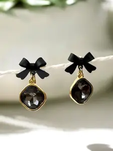 SUBHAGALANKAR Brass-Plated Stone Studded Bow Shaped Drop Earrings