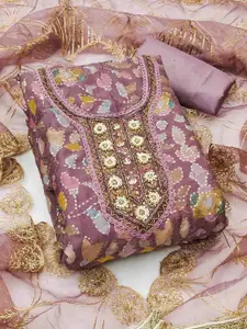 MANVAA Floral Embellished Sequinned Organza Unstitched Dress Material