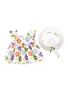 StyleCast x Revolte Girls Cotton Floral Printed Fit and Flare Dress With Hat