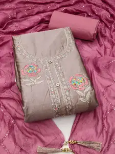 MANVAA Floral Embroidered Beads and Stones Unstitched Dress Material