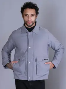 Roadking Men Spread Collar Solid Casual Padded Jacket