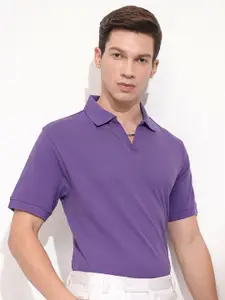 HIGHLANDER Men Solid Polo Collar Cotton Relaxed Fit T-shirt