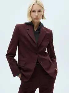 MANGO Striped Notched Lapel Collar Single-Breasted Blazer