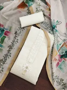 MANVAA Floral Embroidered Sequinned Roman Silk Unstitched Dress Material