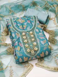 MANVAA Floral Embellished Sequinned Organza Unstitched Dress Material