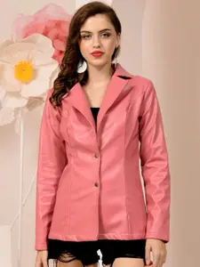 BAESD Notched Lapel Leather Single Breasted Blazer