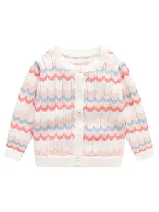 StyleCast x Revolte Girls Striped Printed Round Neck Front-Open Sweater
