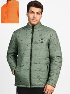 Skechers Men Mock Collar Abstract Printed Casual Bomber Jacket