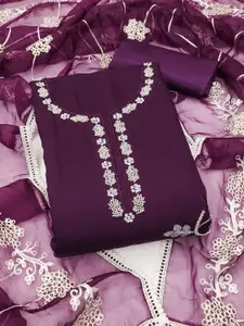 MANVAA Floral Embellished Beads and Stones Unstitched Dress Material