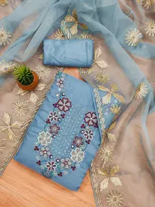 MANVAA Floral Embellished Mirror Work Organza Unstitched Dress Material