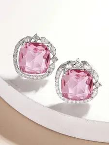 KARATCART Silver-Plated American Diamond Studded Contemporary Studs Earrings