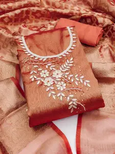 MANVAA Floral Embellished Beads and Stones Unstitched Dress Material