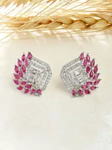 KARATCART Silver-Plated American Diamond Leaf Design Studs