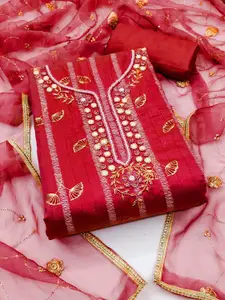 MANVAA Floral Embellished Beads and Stones Unstitched Dress Material