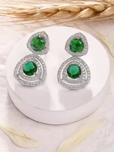 KARATCART Silver-Plated Contemporary American Diamond Drop Earrings