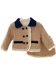 StyleCast x Revolte Girls Self Design Peter Pan Collar Long Sleeves Top With Skirt