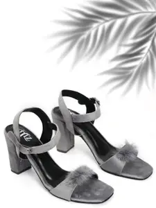 STYLZINDIA Women Square Toe Suede Block Heel Sandals