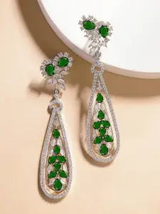 KARATCART Silver-Plated American Diamond Studded Contemporary Drop Earrings