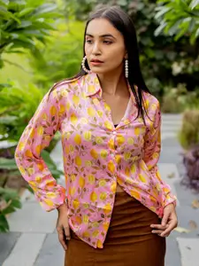 KALINI Women Spread Collar Conversational Printed Satin Casual Shirt