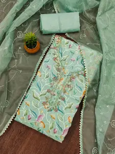 MANVAA Floral Embellished Sequinned Organza Unstitched Dress Material