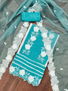 MANVAA Floral Embellished Beads and Stones Organza Unstitched Dress Material