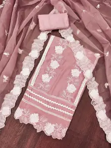 MANVAA Floral Embellished Beads and Stones Organza Unstitched Dress Material