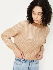 max Women Striped Winter Wear Casual Pullover