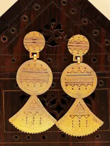 KARATCART Gold Plated Engraved Tribal Drop Earrings
