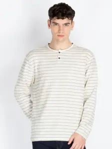Status Quo Men Striped Henley Neck Pockets T-shirt