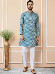 See Designs Ethnic Motifs Woven Design Mandarin Collar Silk Jacquard Straight Kurta