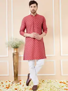 See Designs Ethnic Motifs Woven Design Mandarin Collar Silk Jacquard Straight Kurta