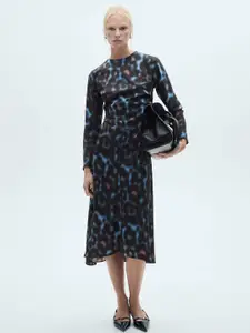 MANGO Printed Satin A-Line Midi Dress