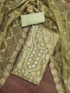 MANVAA Floral Embellished Sequinned Organza Unstitched Dress Material