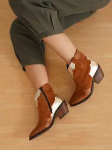 Peach Flores Women Colourblocked Blocked Heeled Cowboy Boots