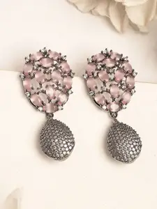 KARATCART Silver Plated American Diamond Teardrop Shaped Drop Earrings