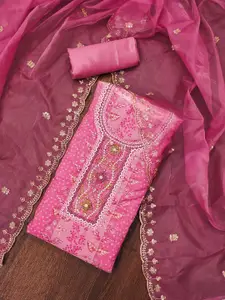 MANVAA Ethnic Motifs Embellished Beads and Stones Organza Unstitched Dress Material