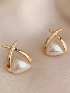 SUBHAGALANKAR Gold-Plated Pearl Triangular Shape Studs
