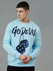 GO DEVIL Men Brand Logo Printed Woollen Oversized Round Neck Long Sleeves Sweatshirt