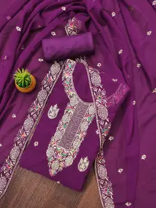 MANVAA Floral Embellished Beads and Stones Georgette Unstitched Dress Material