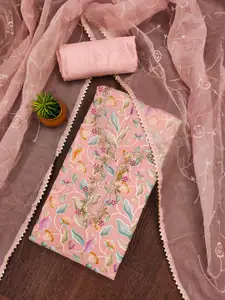 MANVAA Floral Embellished Sequinned Organza Unstitched Dress Material