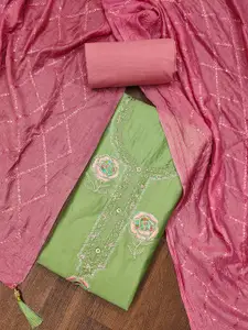 MANVAA Floral Embellished Beads and Stones Unstitched Dress Material