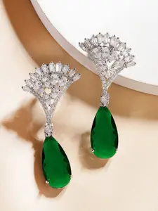 KARATCART Silver-Plated American Diamond Stone Studded Contemporary Drop Earrings