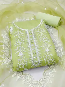 MANVAA Floral Embroidered Sequinned Organza Unstitched Dress Material