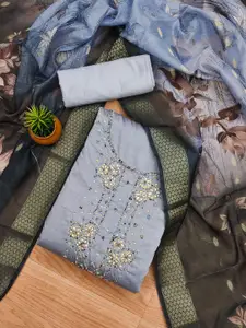 MANVAA Floral Embellished Beads and Stones Unstitched Dress Material