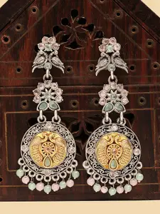 KARATCART Silver-Plated Stone Studded Peacock Tribal Drop Earrings