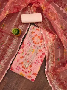 MANVAA Floral Embellished Sequinned Organza Unstitched Dress Material